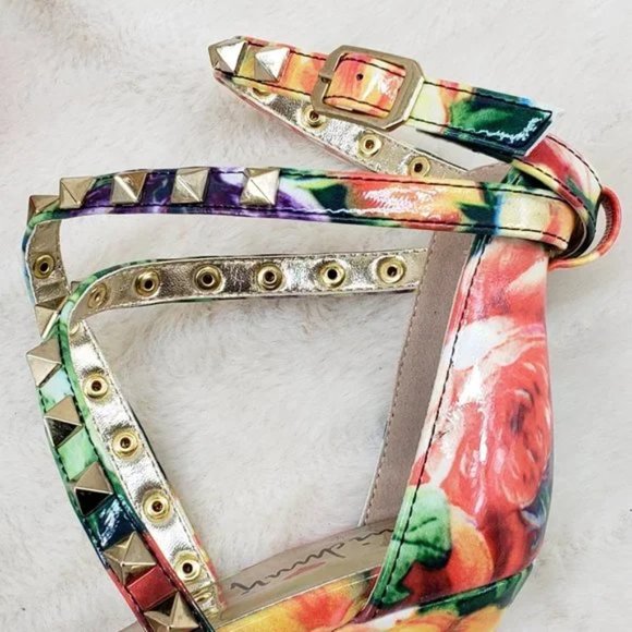 Sexy Riot Colorful Patent Gold Stud Cross Strap Sandal Shoe 4.5" Stiletto Heels - Picture 8 of 9
